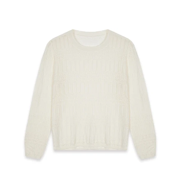 2025年新款早秋百搭纯色设计感交叉镂空提花圆领针织上衣H8-57