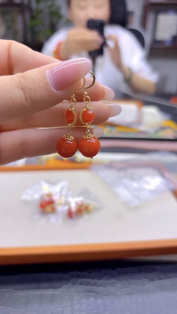 14K金镶嵌翡翠耳饰DIY款E828