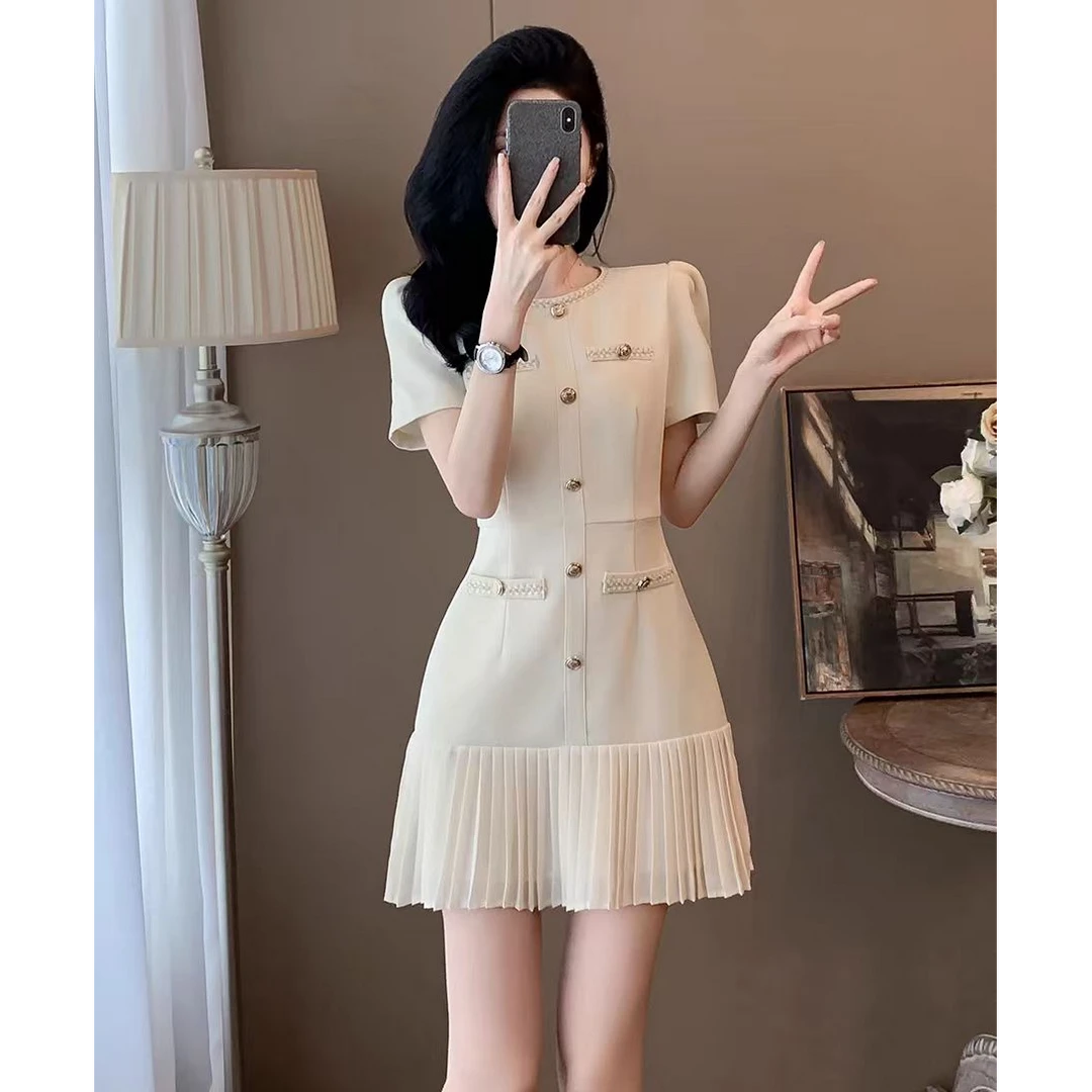 【25016】夏季法式气质名媛千金风裙子女设计感小香风连衣裙高级感