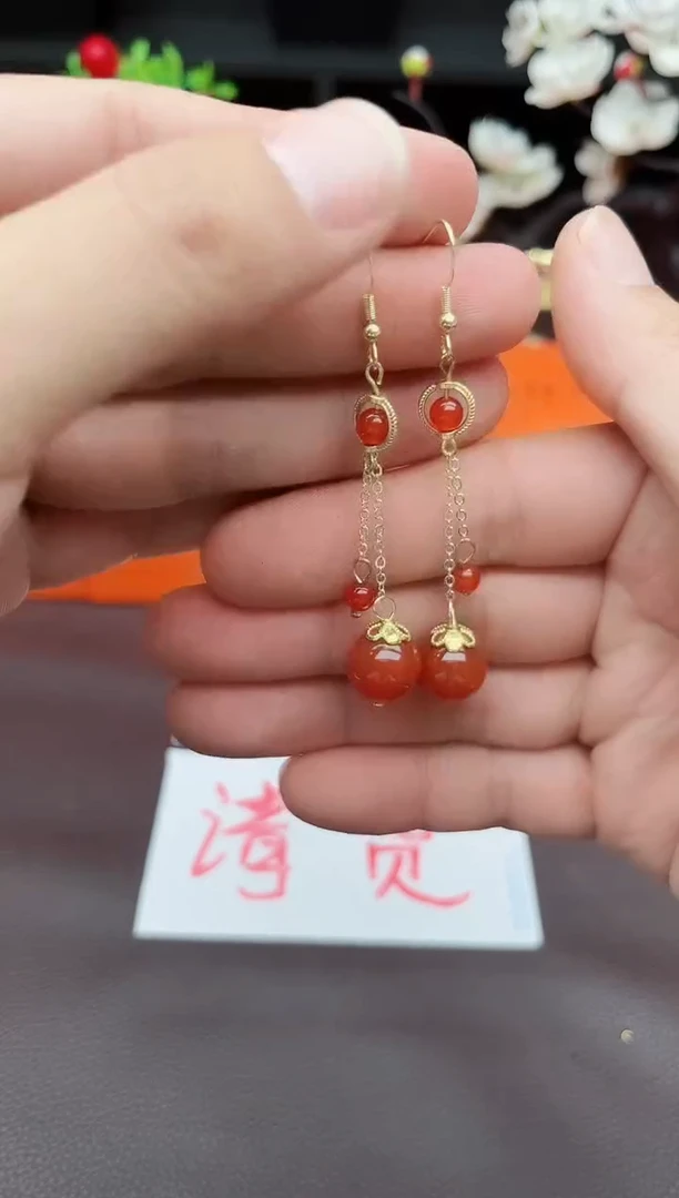 玛瑙/玉髓耳饰银S925镶嵌331000