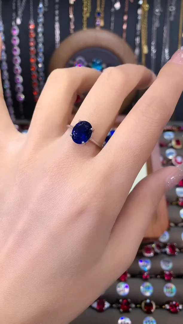 戒指蓝宝石银S925镶嵌银色810