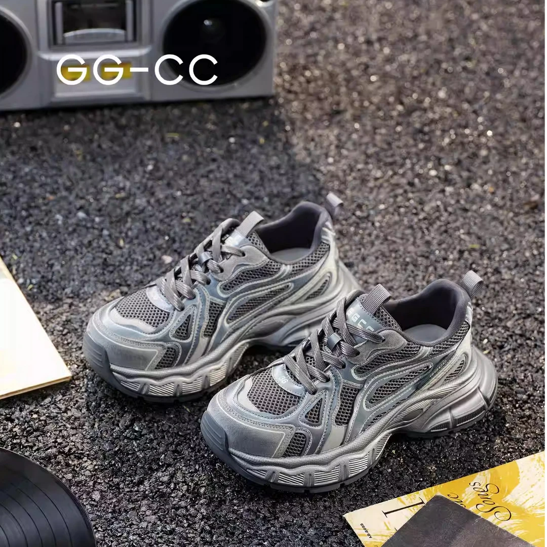 GGCC女鞋老爹鞋夏季新款潮流厚底灰色增高擦色做旧运动鞋休闲鞋子