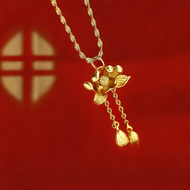 【丽姐】国潮风时尚 大气百搭轻奢款合金荷花吊坠（ZL73012）赠合金链