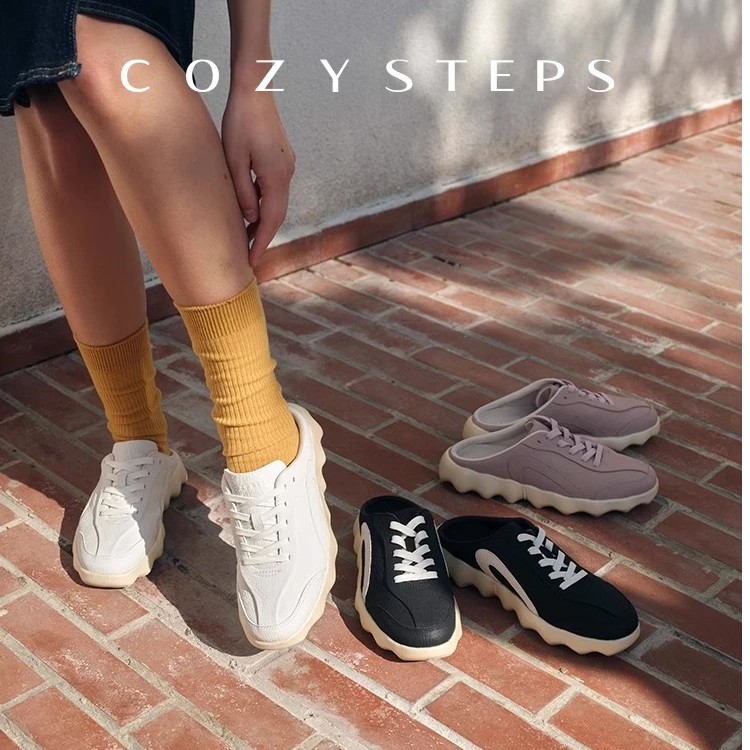 COZYSTEPS可至新款舒适时尚厚底半拖鞋德训鞋运动鞋女鞋百搭白色