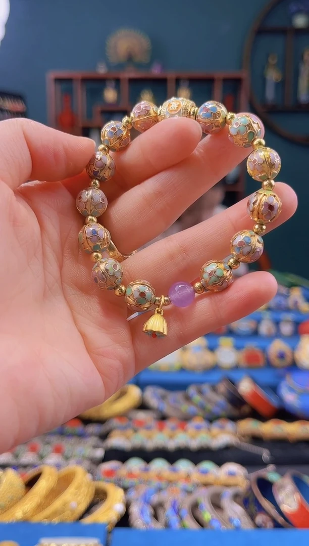 非遗景泰蓝手串 金地瓜棱