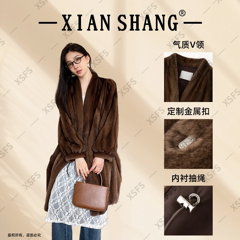 丹麦进口短二天鹅绒级水貂V领全抽刀设计师款立领冬款外套