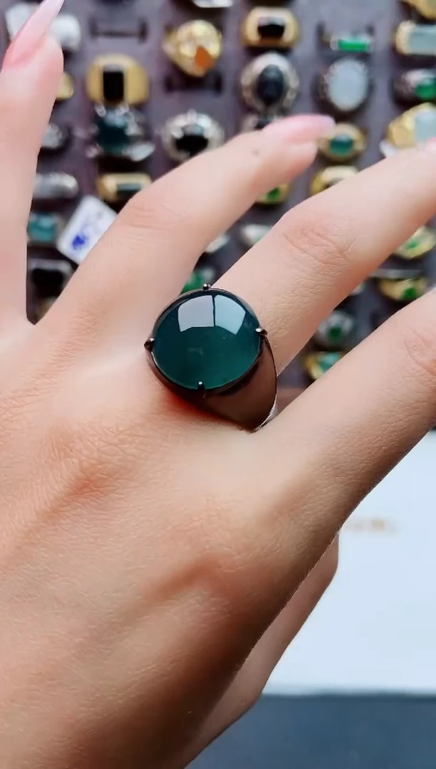 银S925镶嵌戒指翡翠天然翡翠男戒