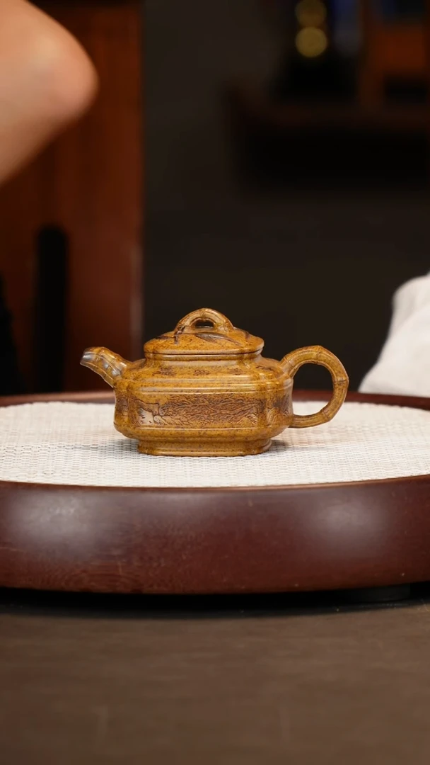 茶壶紫砂【陈小听】双线竹鼓+盖杯