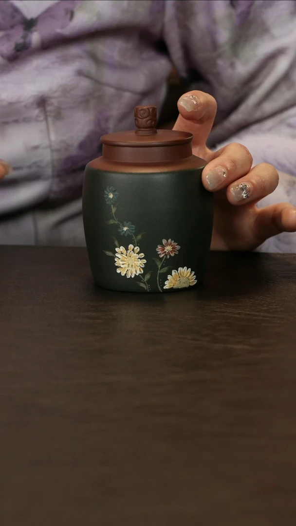 【闪购商品】紫砂茶叶罐直播福利紫泥粉墨绿雏菊罐