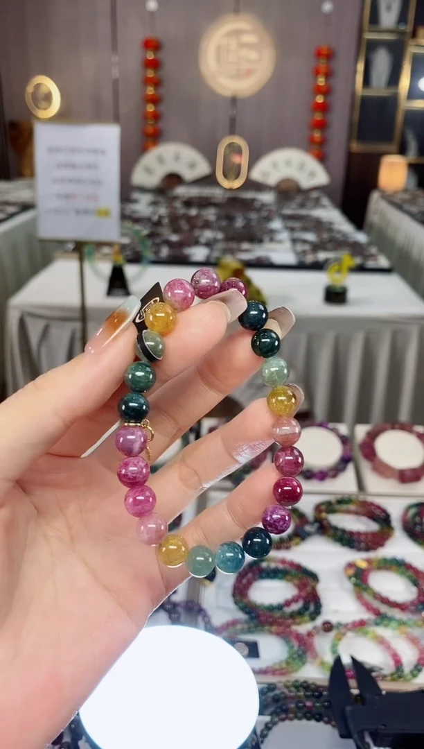 老矿油画碧玺色标彩虹单圈手串8mm+未镶嵌碧玺dan多样性发货一条