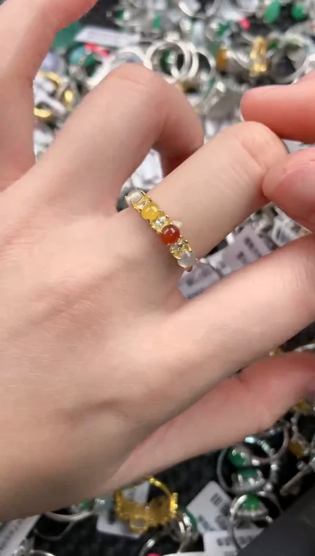 银S925镶嵌戒指翡翠555---6