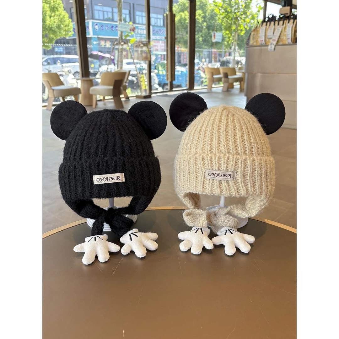 儿童秋冬季护耳帽宝宝保暖防寒卡通套头米奇针织帽男女童毛线帽韩