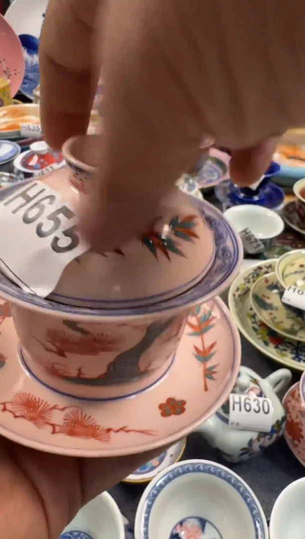 盖碗陶岁寒三友粉彩