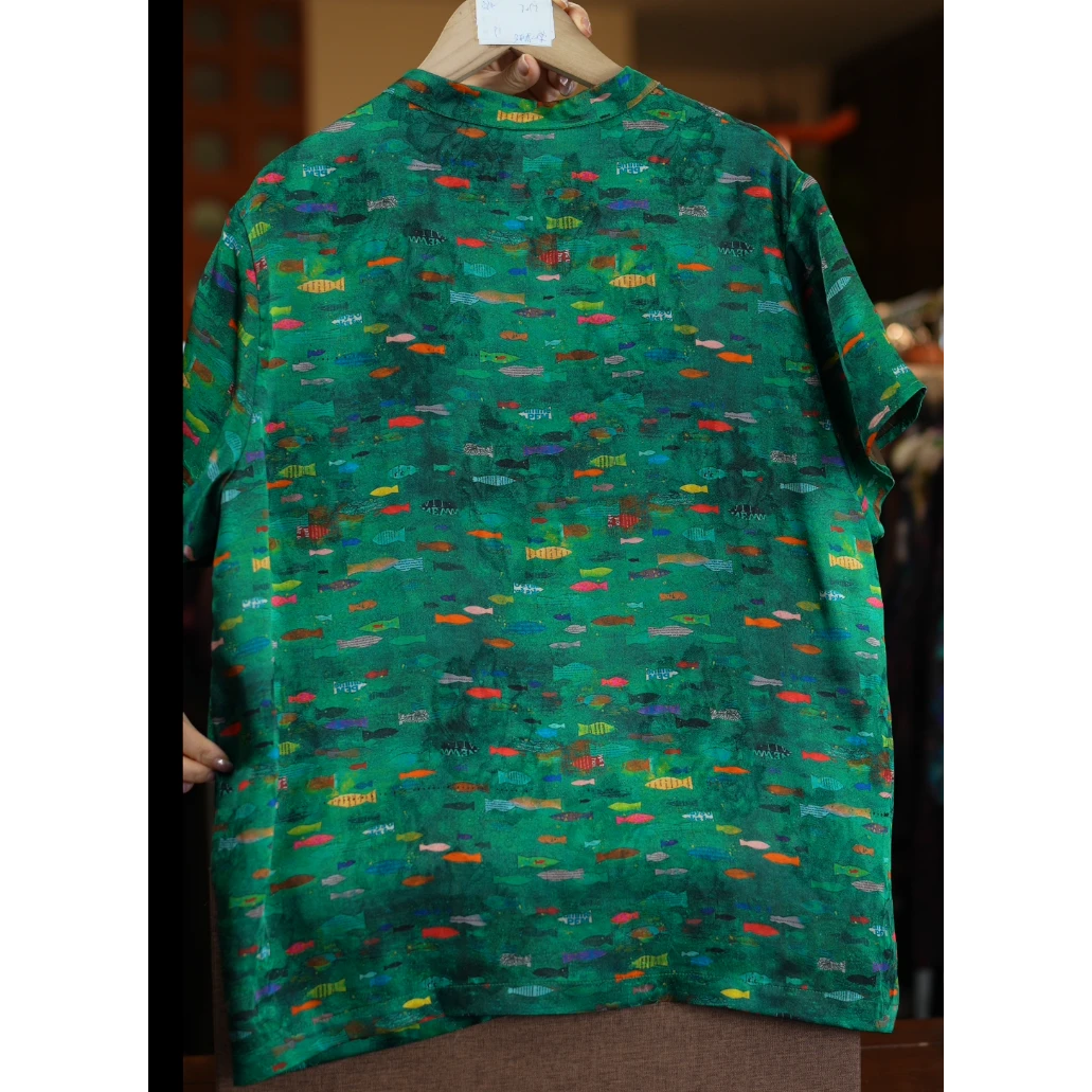 <<非遗美学>>鱼多多新中式国风印花晕染复古短袖上衣T1613