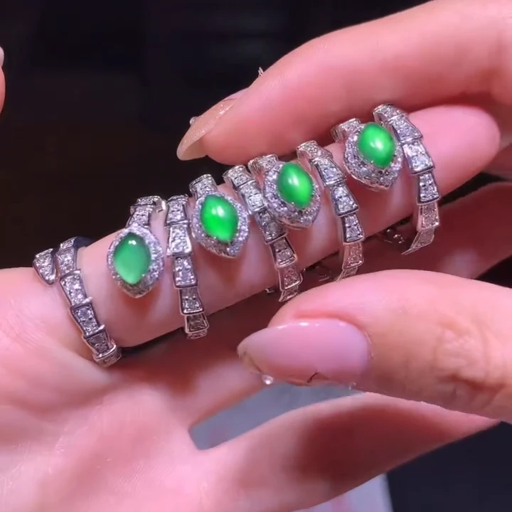 【逍遥】天然A货翡翠蛇戒蛋面戒指*lk/19/多样性发/1件