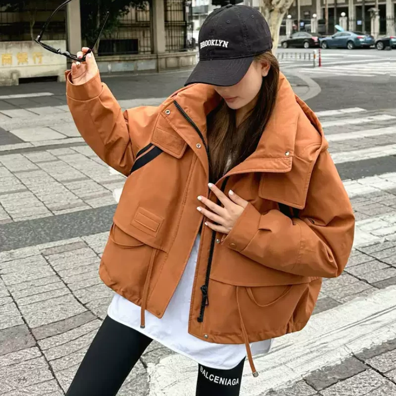 短款加厚棉服女2025年冬季新款韩版时尚宽松连帽设计感派克服外套