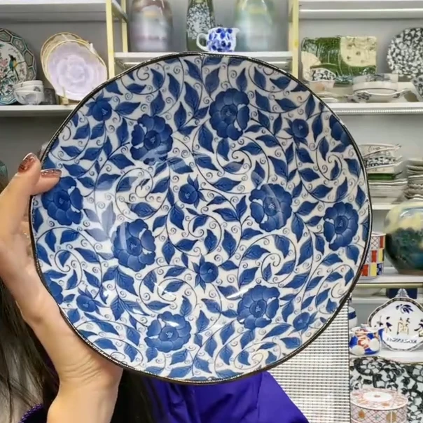 【2支】日本进口美浓烧古伊万里牡丹深盘21cm