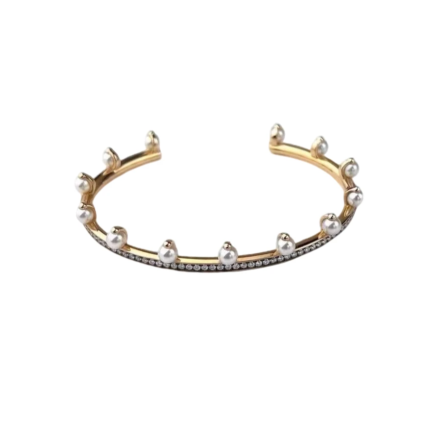 未使用 Hermes/爱马仕 CHANDRA系列 玫瑰金珍珠满钻手镯