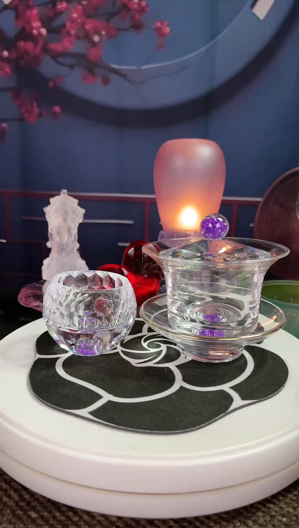 12水晶玻璃轻奢盖碗防烫耐热玻璃三才盖碗