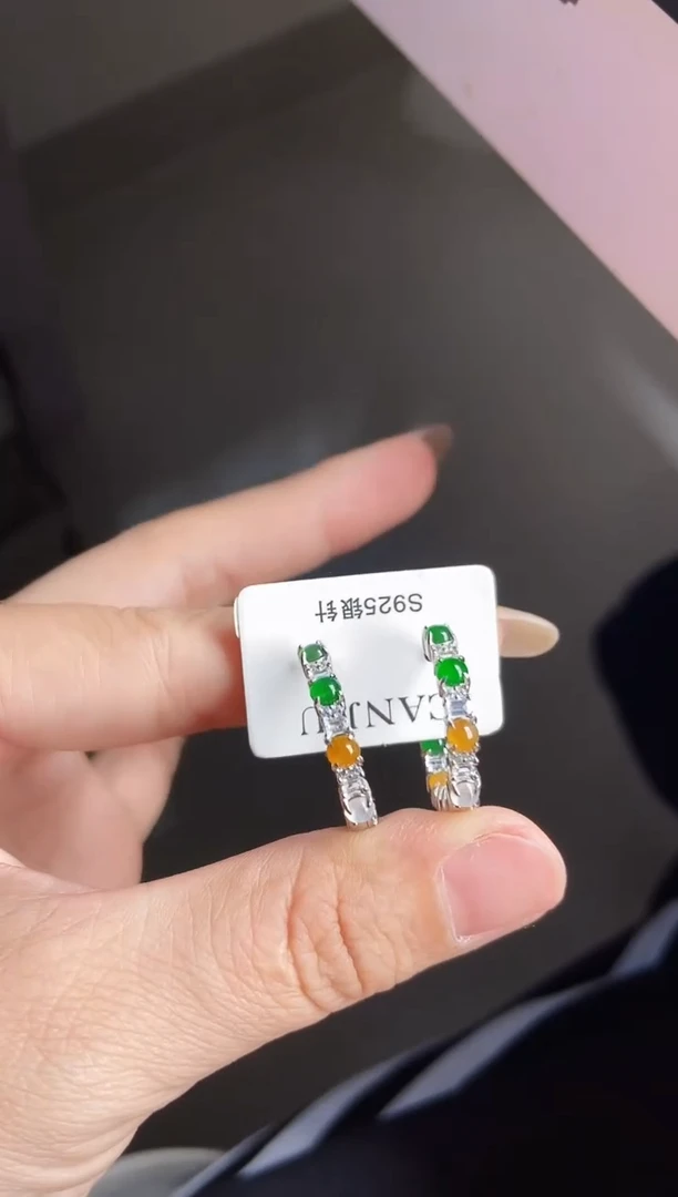 银S925镶嵌翡翠耳饰12