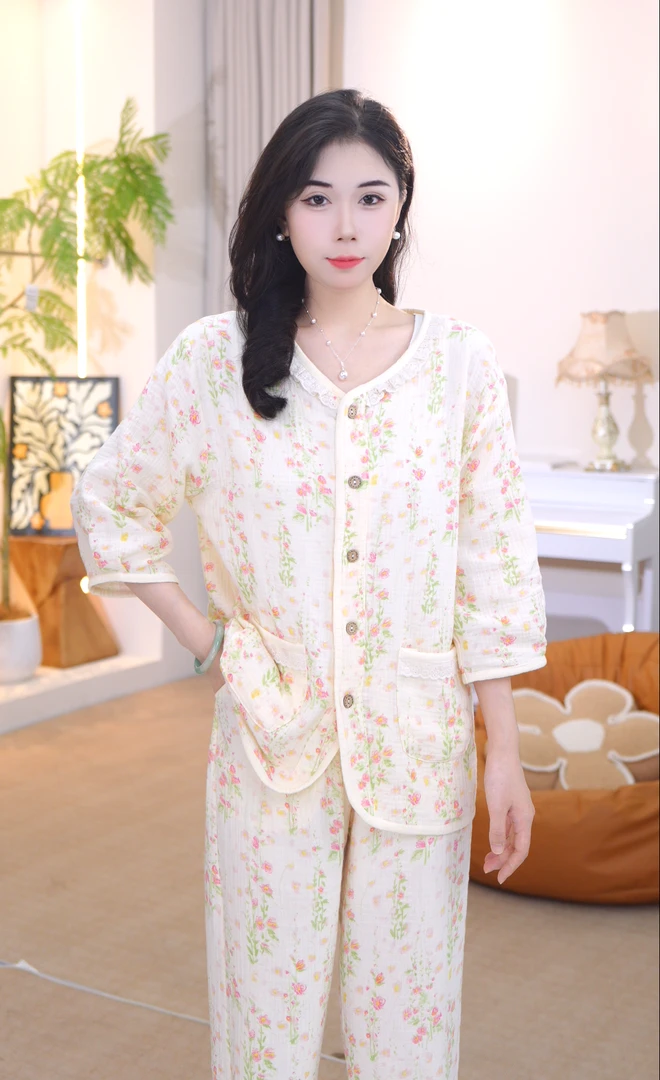 【冰冰专属】2025夏款女士睡衣两件套100%纯棉睡衣家居服薄款AYR