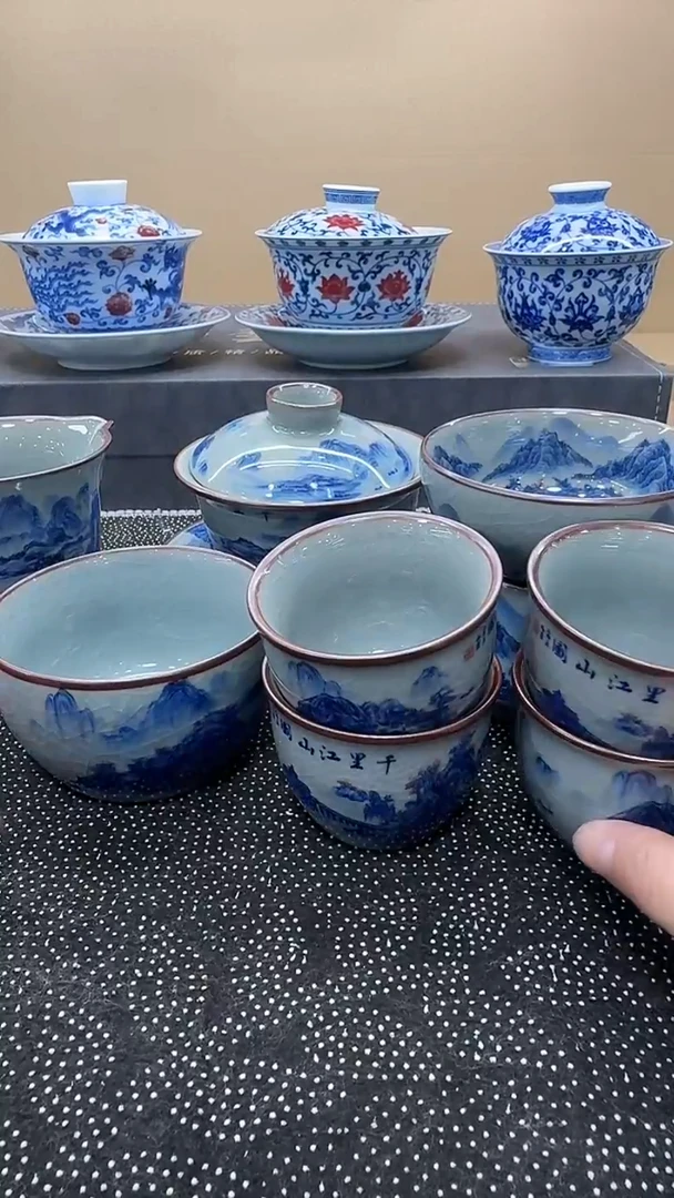 【闪购商品】盖碗杯子八件套景德镇高温烧制而成简约