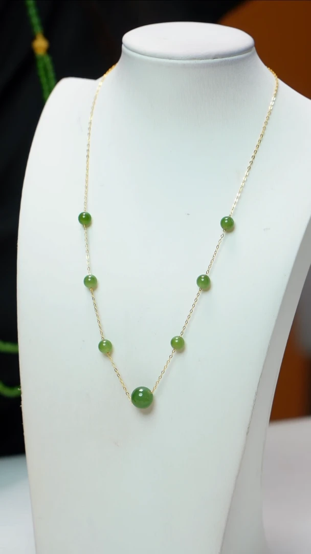 和田玉（碧玉）银S925镶嵌项链碧玉项链 多样性发其一