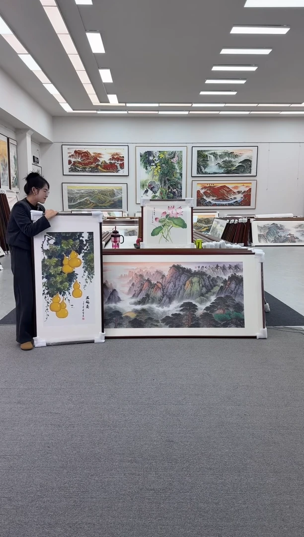 国画手绘画 125*65 五福图