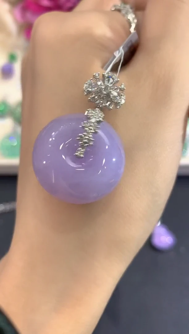 吊坠(不含链)18K金镶嵌翡翠a139 紫货有色差