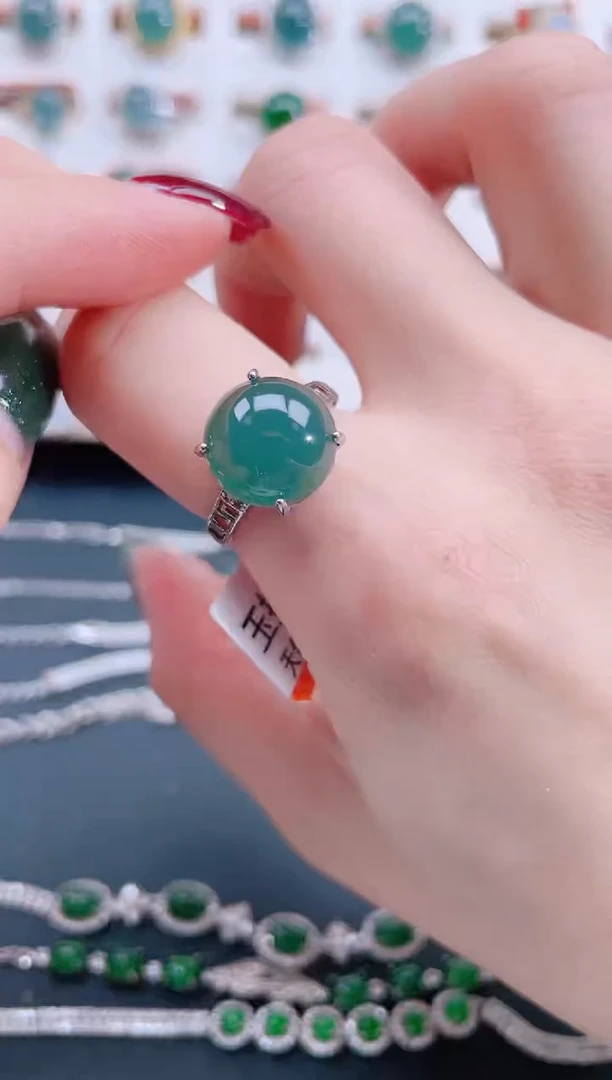 银S925镶嵌戒指翡翠天然翡翠