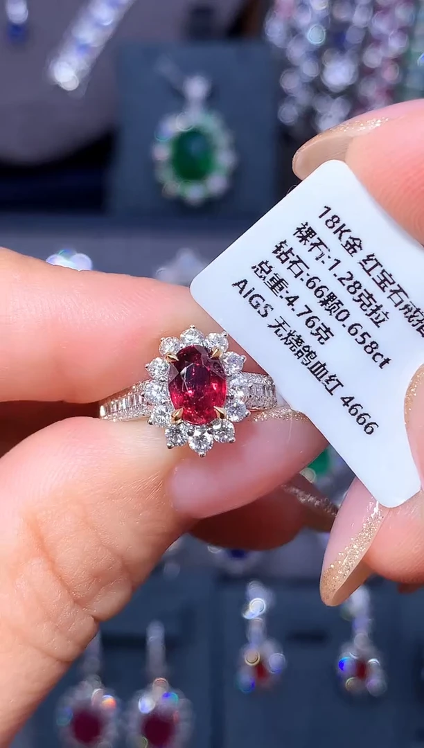 18K金镶嵌戒指红宝石1.28ct/AIGS/无烧鸽血红