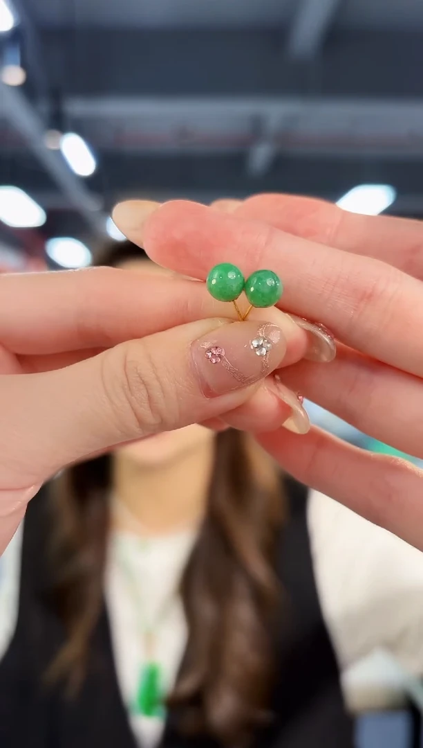 【闪购商品】翡翠耳饰18K金镶嵌缅料A货/支持复检/一对（含耳堵）