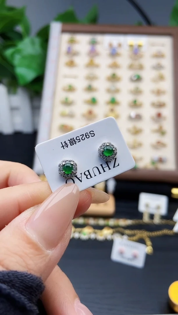 银S925镶嵌翡翠耳饰12