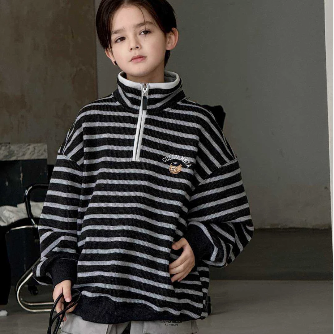 【小哥童装】冬季男童厚款条纹卫衣立领拉链长袖中大童卫衣D251166