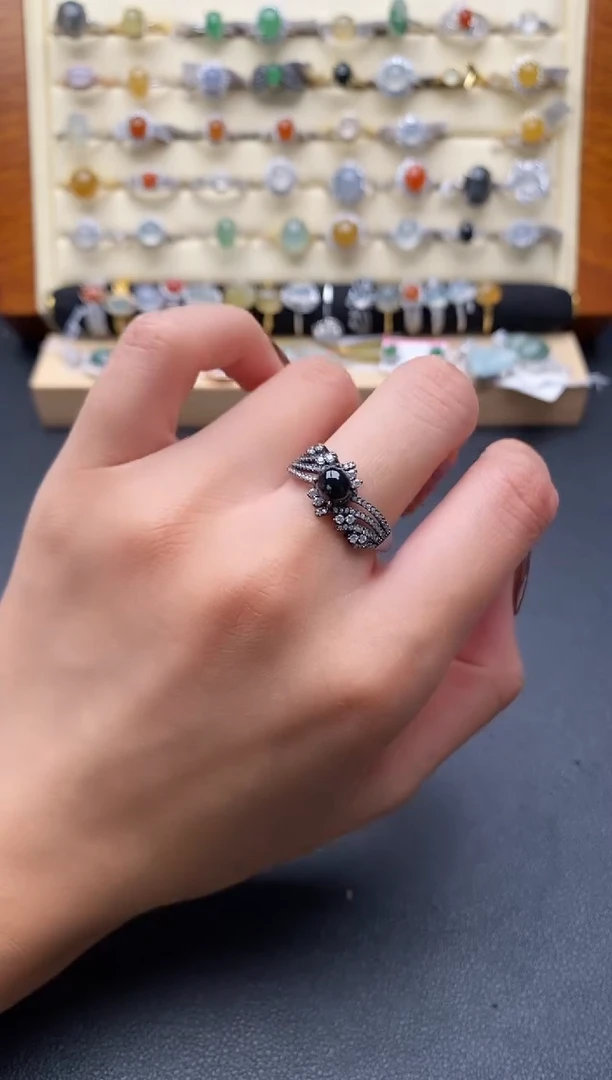 银S925镶嵌戒指翡翠222222+2