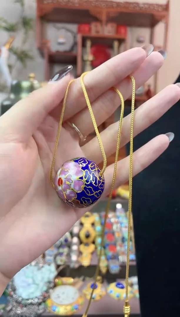 非遗手工景泰蓝3.0单珠加链子宝蓝