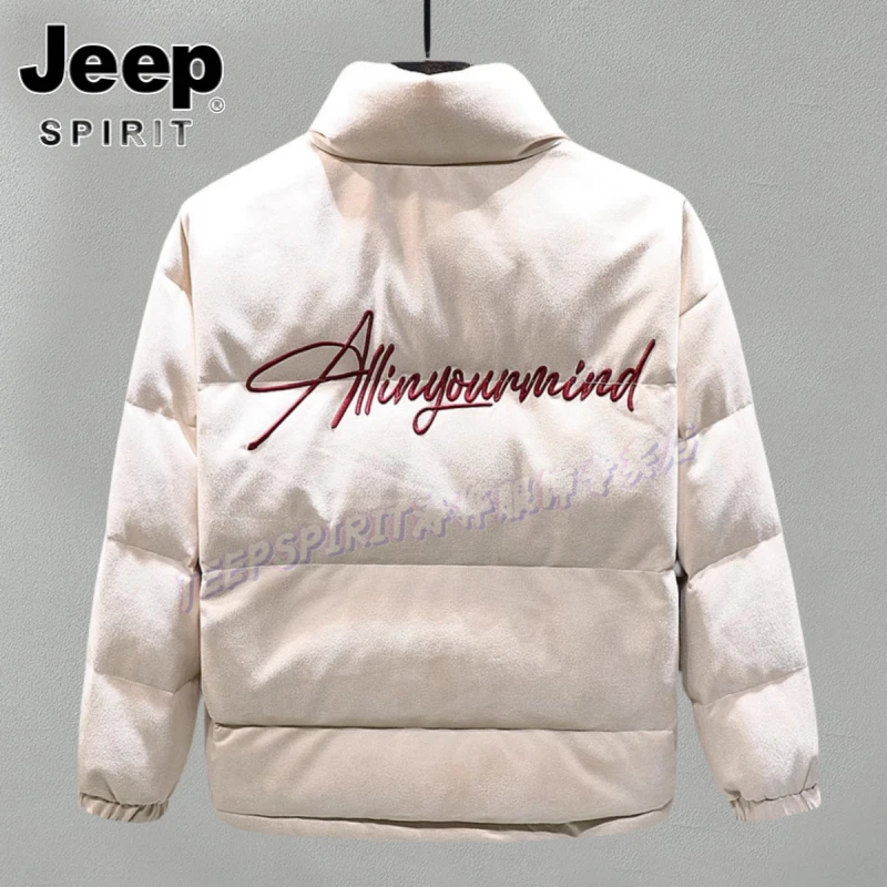 Jeep吉普立领加绒加厚上衣冬季潮牌休闲刺绣男女情侣装面包服外套