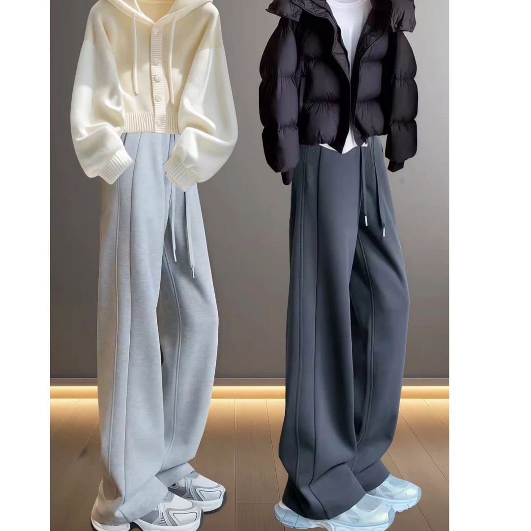 运动裤女款爆款2025新款小个子窄版直筒裤高腰垂坠感显瘦加绒卫裤