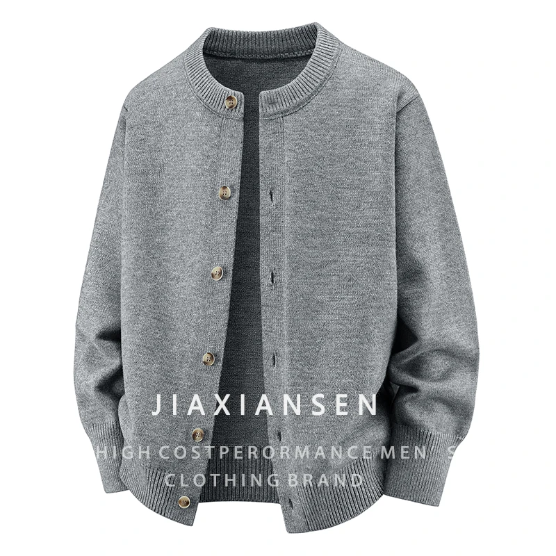 JIA XIANSEN美式纯色圆领开衫毛衣男款秋冬休闲宽松针织情侣外套