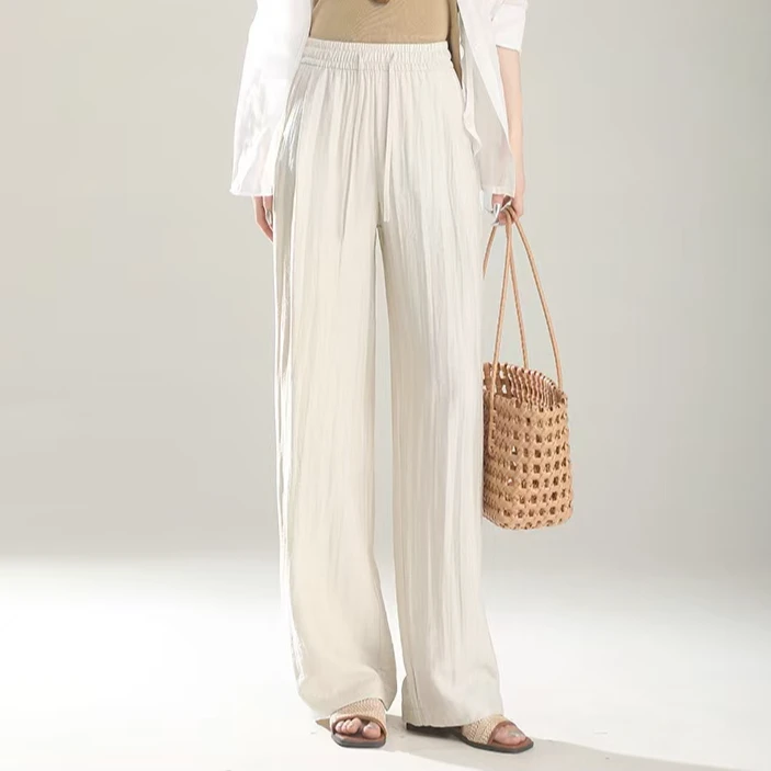 【T】新款老钱风亚麻阔腿裤凉爽舒适显瘦高级百搭宽松垂感长裤329