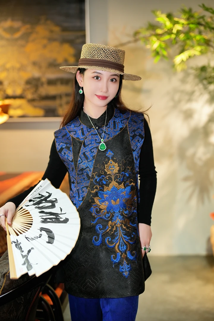 蓝大【绡月】桑蚕丝新中式短袖5409