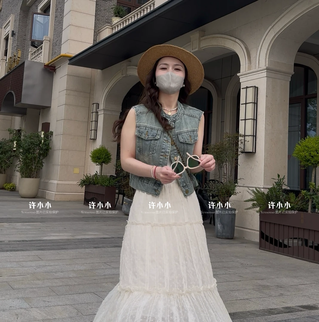 许小小韩版夏季薄款复古水洗牛仔短款马甲 时尚圆领无袖外套 5031