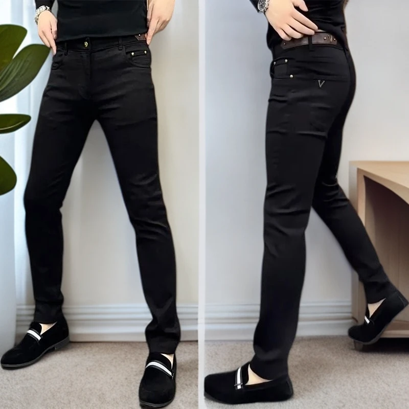 厚款潮牌牛仔裤男秋冬新款休闲加绒直筒牛仔裤复古潮流微喇牛仔裤