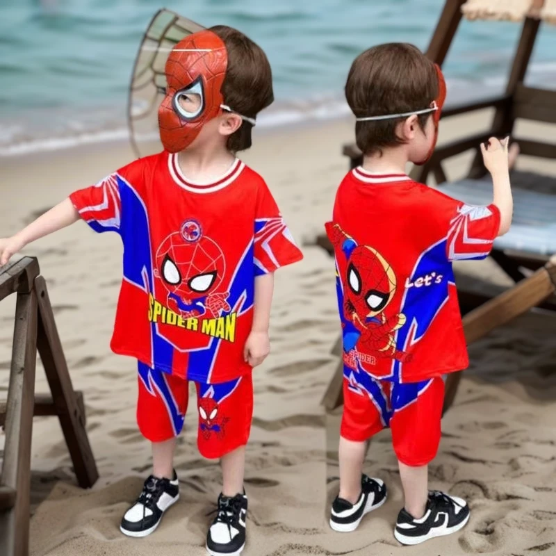 高端冰丝速干男宝宝两件套冰丝蜘蛛侠套装夏季新款中小童儿童