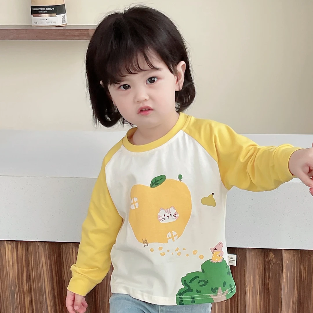 2025棉T恤男童女童春装秋装打底衫上衣宽松卡通风春秋童装T恤