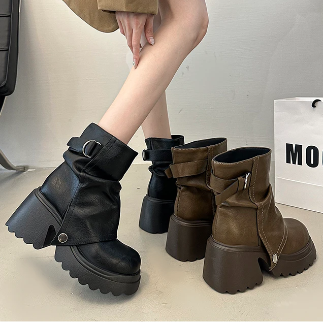 厚底粗跟马丁靴女2025秋季新款百搭短靴复古英伦风单靴ins潮机车