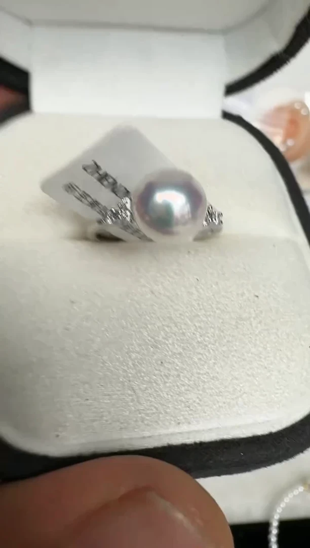 银S925镶嵌戒指海水珍珠戒指