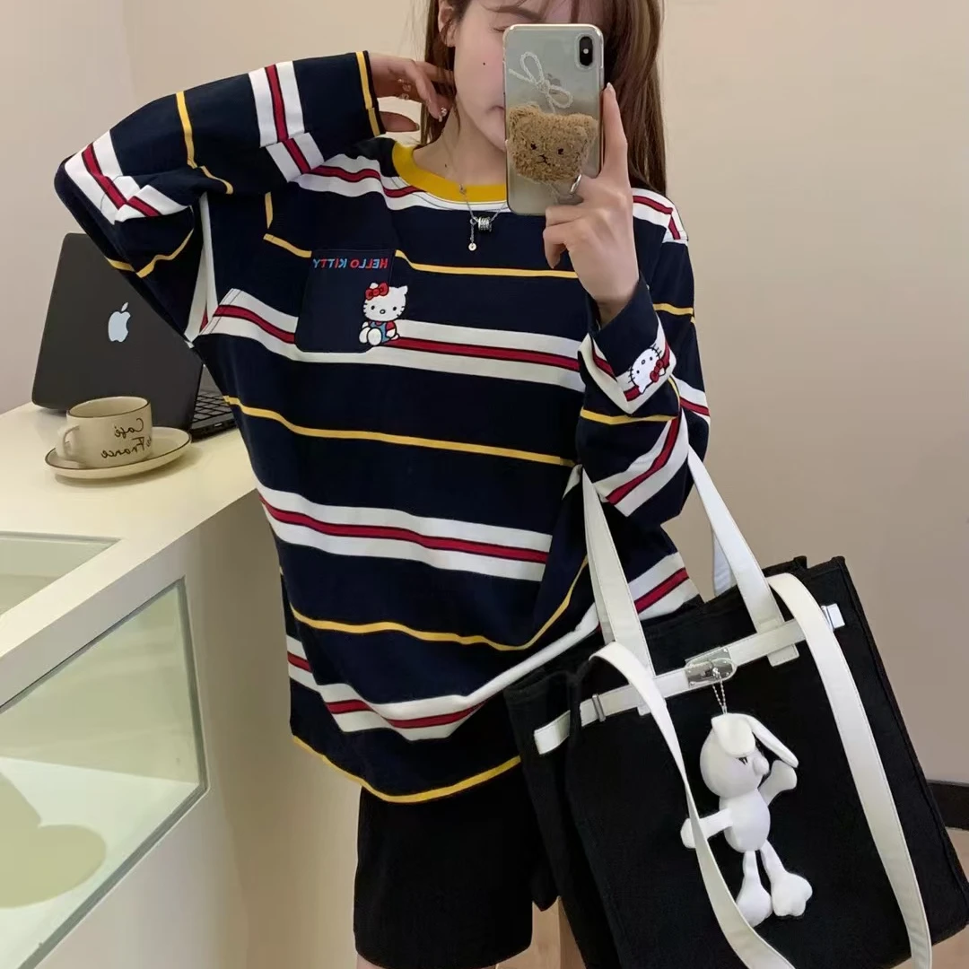 【纸袋家】超亮KT条纹打底衫长袖休闲潮流经典