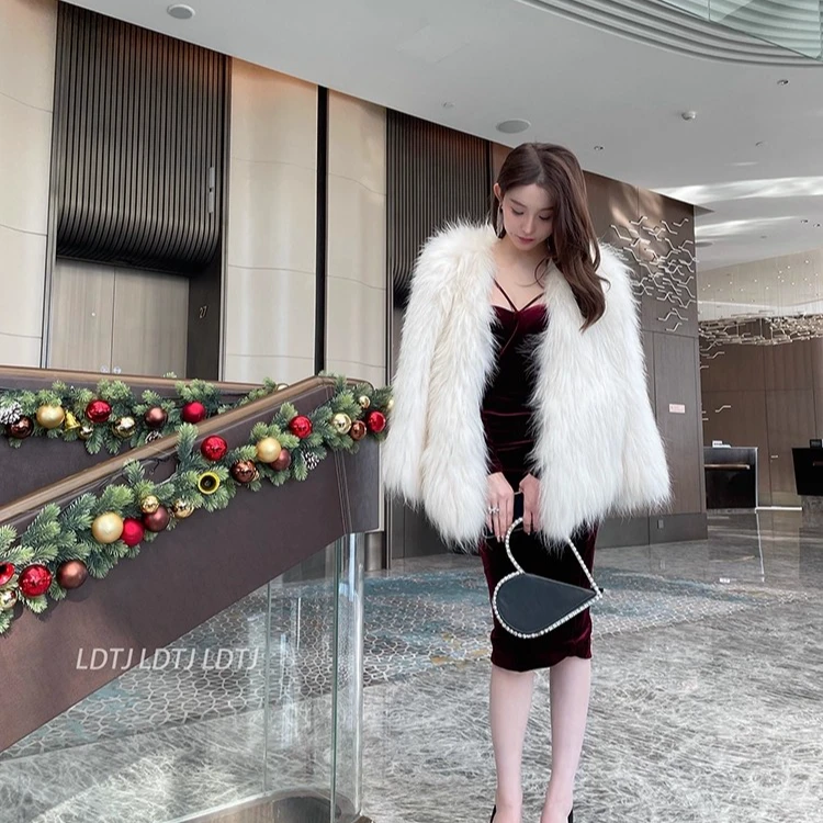 LDTJ高定 贵妇貉子气质毛双面编织外套中长款保暖真毛皮草大衣女
