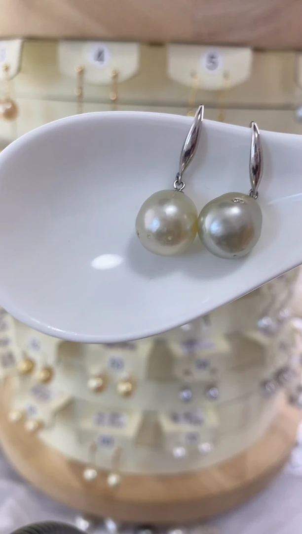 银S925镶嵌海水珍珠耳饰11-12mm